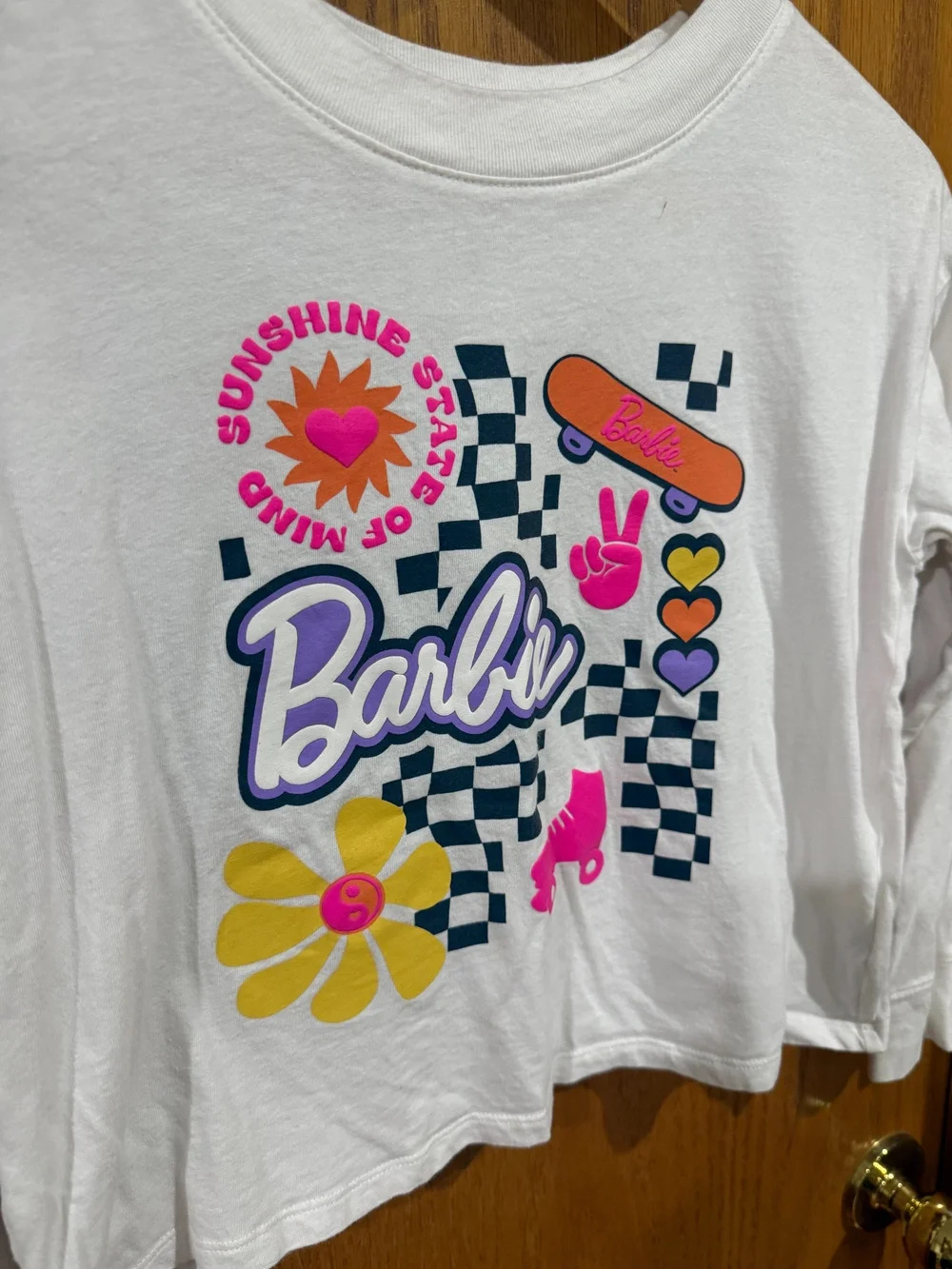Gap Girl's Barbie Graphic Long Sleeve Crop T Shirt White Size M 8 Y2K